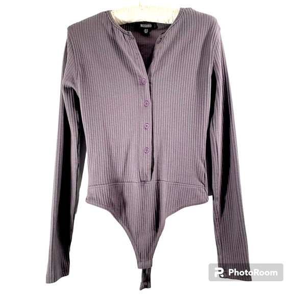 Missguided Tops - Missguided ribbed long sleeve button-down bodysuit size 6
